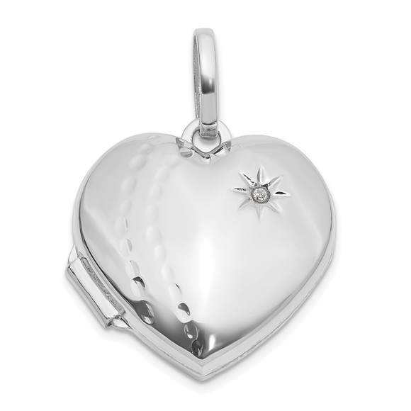 14K Gold White Gold Polished and Textured Diamond 18mm Heart Locket,All Products : American Fashion Style Bags On Sale